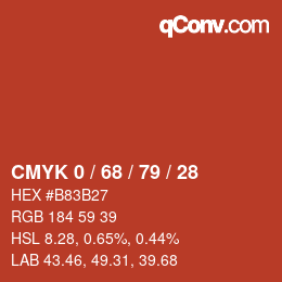 カラーコード: CMYK 0 / 68 / 79 / 28 | qconv.com
