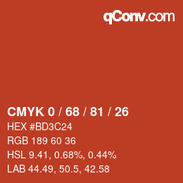 Color code: CMYK 0 / 68 / 81 / 26 | qconv.com