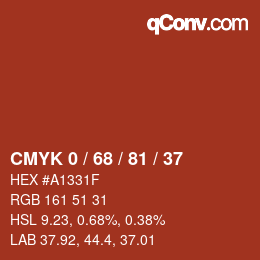 Color code: CMYK 0 / 68 / 81 / 37 | qconv.com