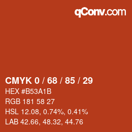 カラーコード: CMYK 0 / 68 / 85 / 29 | qconv.com
