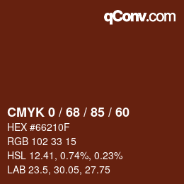 Color code: CMYK 0 / 68 / 85 / 60 | qconv.com
