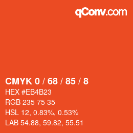 颜色代码: CMYK 0 / 68 / 85 / 8 | qconv.com
