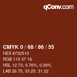 颜色代码: CMYK 0 / 68 / 86 / 55 | qconv.com
