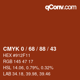 カラーコード: CMYK 0 / 68 / 88 / 43 | qconv.com