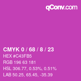 カラーコード: CMYK 0 / 68 / 8 / 23 | qconv.com