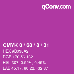 Code couleur: CMYK 0 / 68 / 8 / 31 | qconv.com