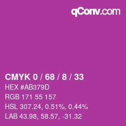 カラーコード: CMYK 0 / 68 / 8 / 33 | qconv.com