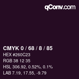 カラーコード: CMYK 0 / 68 / 8 / 85 | qconv.com