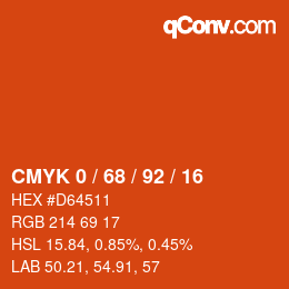 カラーコード: CMYK 0 / 68 / 92 / 16 | qconv.com