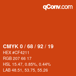 カラーコード: CMYK 0 / 68 / 92 / 19 | qconv.com