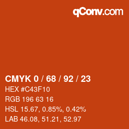 カラーコード: CMYK 0 / 68 / 92 / 23 | qconv.com