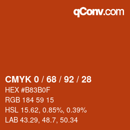 颜色代码: CMYK 0 / 68 / 92 / 28 | qconv.com