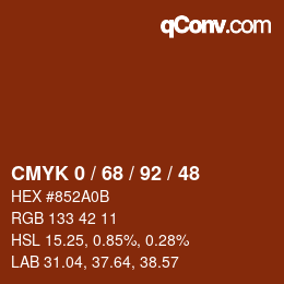 カラーコード: CMYK 0 / 68 / 92 / 48 | qconv.com