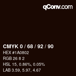 カラーコード: CMYK 0 / 68 / 92 / 90 | qconv.com