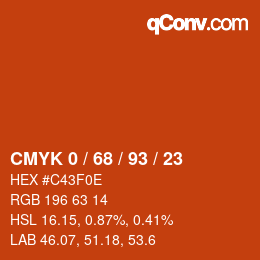 カラーコード: CMYK 0 / 68 / 93 / 23 | qconv.com