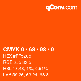 颜色代码: CMYK 0 / 68 / 98 / 0 | qconv.com