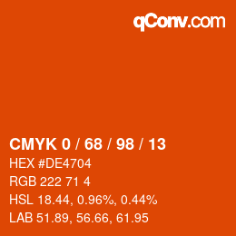 颜色代码: CMYK 0 / 68 / 98 / 13 | qconv.com