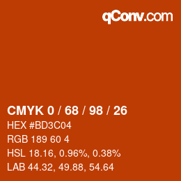 カラーコード: CMYK 0 / 68 / 98 / 26 | qconv.com