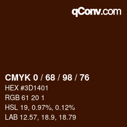 カラーコード: CMYK 0 / 68 / 98 / 76 | qconv.com
