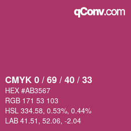 カラーコード: CMYK 0 / 69 / 40 / 33 | qconv.com