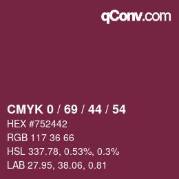 Color code: CMYK 0 / 69 / 44 / 54 | qconv.com