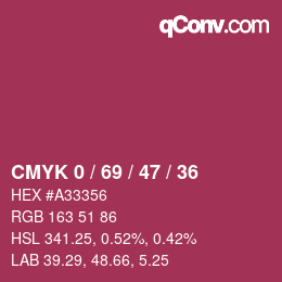 Color code: CMYK 0 / 69 / 47 / 36 | qconv.com