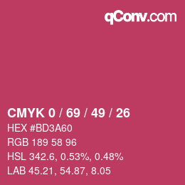 カラーコード: CMYK 0 / 69 / 49 / 26 | qconv.com