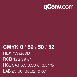 カラーコード: CMYK 0 / 69 / 50 / 52 | qconv.com