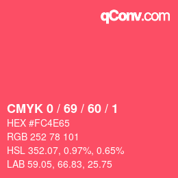 Color code: CMYK 0 / 69 / 60 / 1 | qconv.com