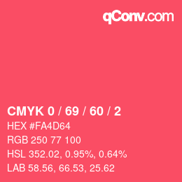 Color code: CMYK 0 / 69 / 60 / 2 | qconv.com