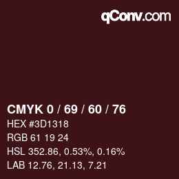 カラーコード: CMYK 0 / 69 / 60 / 76 | qconv.com