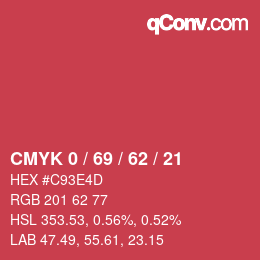 颜色代码: CMYK 0 / 69 / 62 / 21 | qconv.com