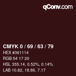 Color code: CMYK 0 / 69 / 63 / 79 | qconv.com