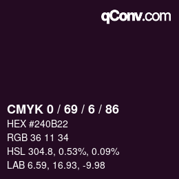Code couleur: CMYK 0 / 69 / 6 / 86 | qconv.com