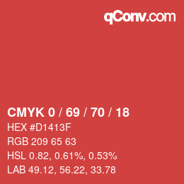 颜色代码: CMYK 0 / 69 / 70 / 18 | qconv.com