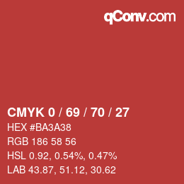 Code couleur: CMYK 0 / 69 / 70 / 27 | qconv.com