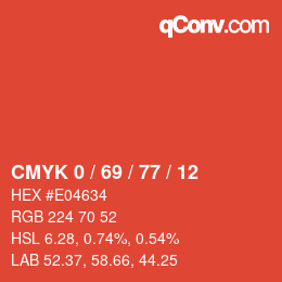 颜色代码: CMYK 0 / 69 / 77 / 12 | qconv.com