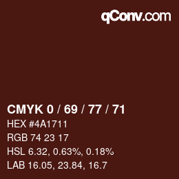 Farbcode: CMYK 0 / 69 / 77 / 71 | qconv.com