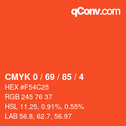 Farbcode: CMYK 0 / 69 / 85 / 4 | qconv.com