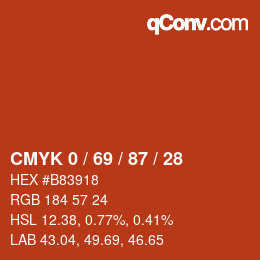 カラーコード: CMYK 0 / 69 / 87 / 28 | qconv.com