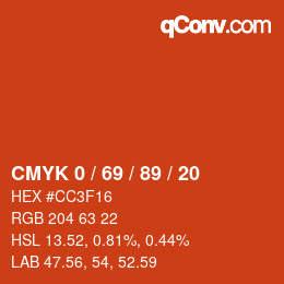 Farbcode: CMYK 0 / 69 / 89 / 20 | qconv.com