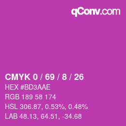 カラーコード: CMYK 0 / 69 / 8 / 26 | qconv.com