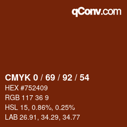 カラーコード: CMYK 0 / 69 / 92 / 54 | qconv.com