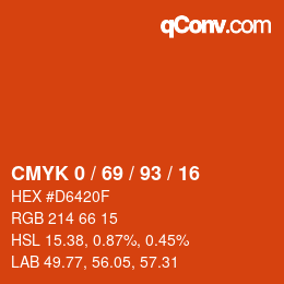 颜色代码: CMYK 0 / 69 / 93 / 16 | qconv.com