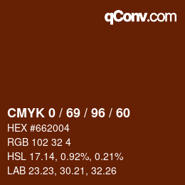 Farbcode: CMYK 0 / 69 / 96 / 60 | qconv.com