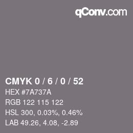 Farbcode: CMYK 0 / 6 / 0 / 52 | qconv.com