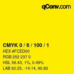 カラーコード: CMYK 0 / 6 / 100 / 1 | qconv.com