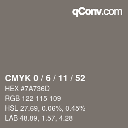 Color code: CMYK 0 / 6 / 11 / 52 | qconv.com