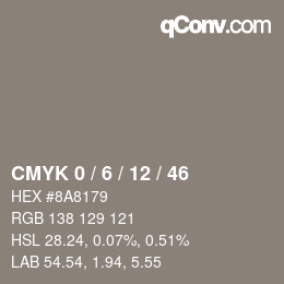 カラーコード: CMYK 0 / 6 / 12 / 46 | qconv.com