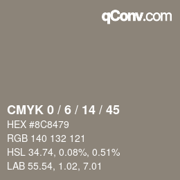 カラーコード: CMYK 0 / 6 / 14 / 45 | qconv.com